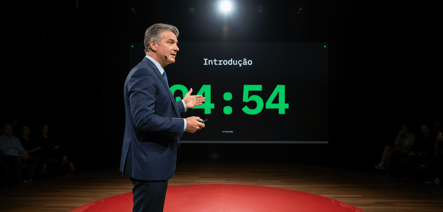 Palestrante em palco estilo TED